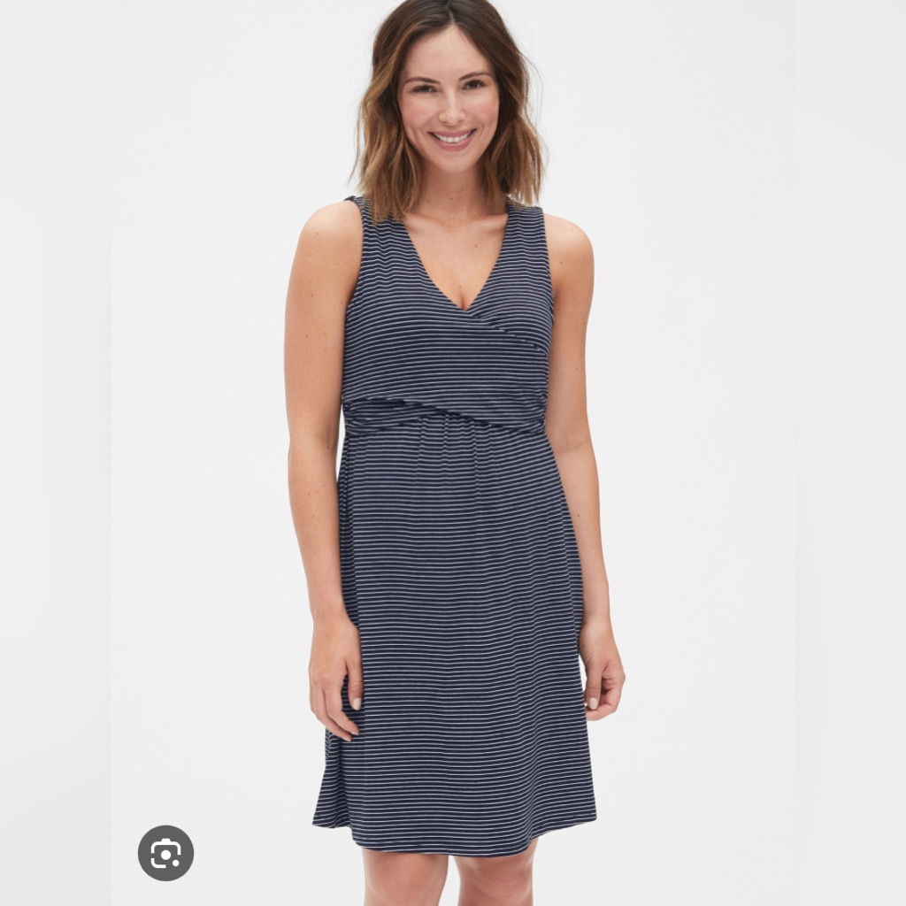 Gap Maternity Sleeveless Crossover Dress- Navy/White Stripes